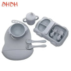 Silicone Baby Feeding Set Tableware Baby Food Dish Fork Spoon Suction Bowl Divided Plate Bib Cup Baby Led Weaning Supplies