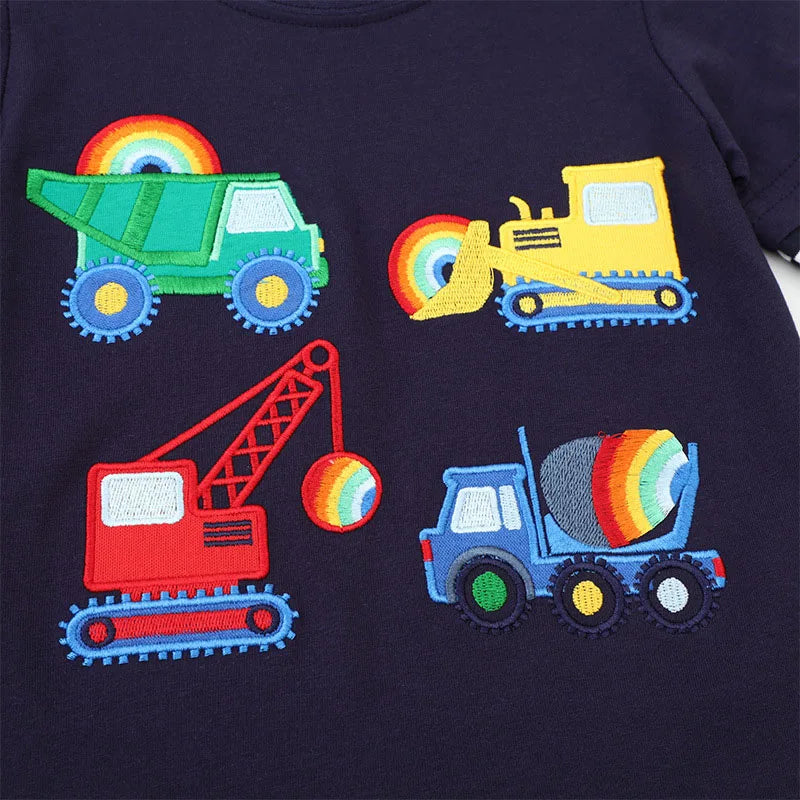 Striped Excavator Cartoon T-Shirt - Kidnor
