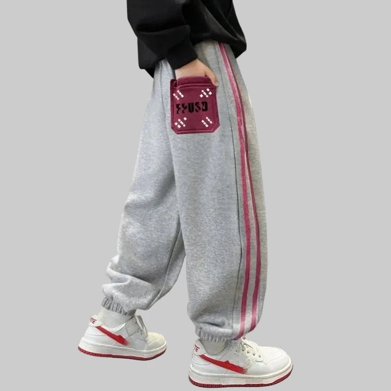 Boys Grey Cotton Sweatpants - Casual Outdoor Trousers (10-14 Years)