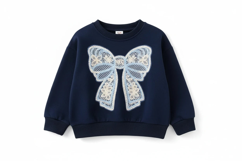 Girls Bow Sweatshirt - Long-Sleeved Pullover - Kidnor