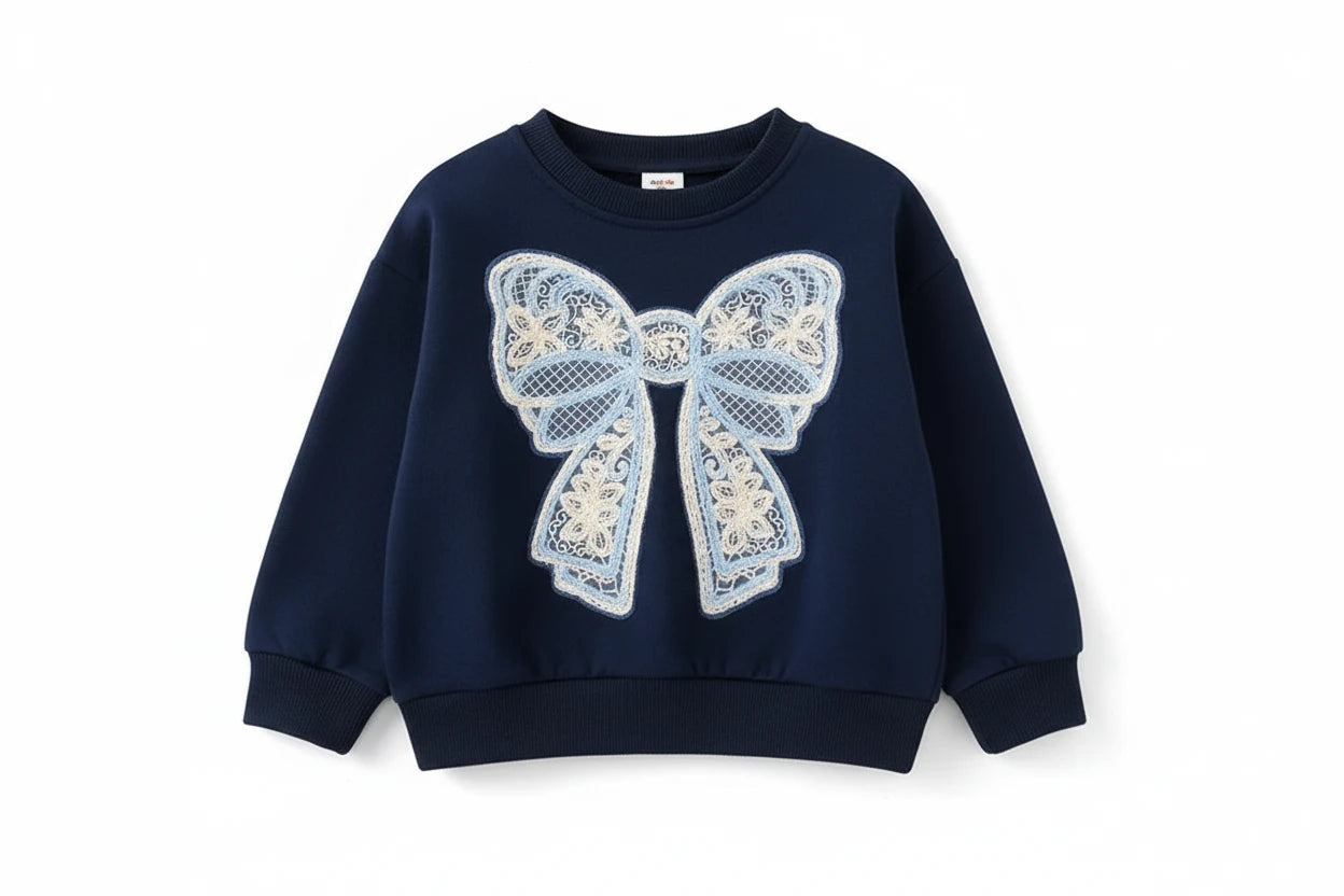 Girls Bow Sweatshirt - Long-Sleeved Pullover - Kidnor