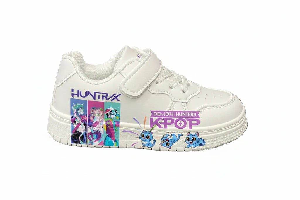 Kids KPOP Fashion Sneakers - White Printed Anti-Slip Sport Shoes