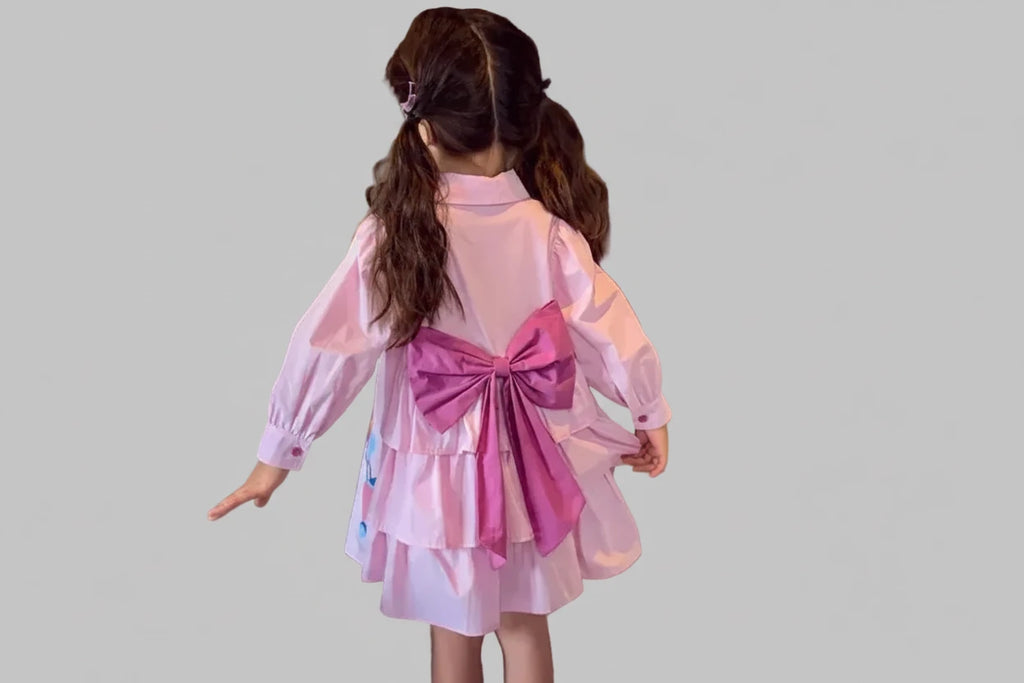 Girls Cartoon Shirt with Back Bow -Fashion Spring dress