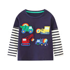 Striped Excavator Cartoon T-Shirt - Kidnor