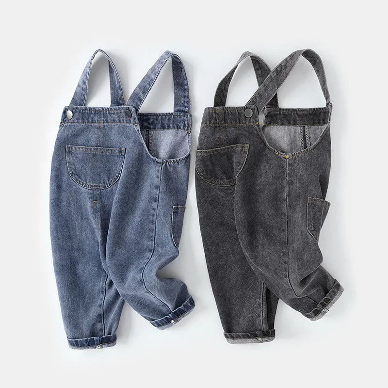 Toddler Denim Overalls - Solid Color Jumpsuit for Kids Ages 1-3
