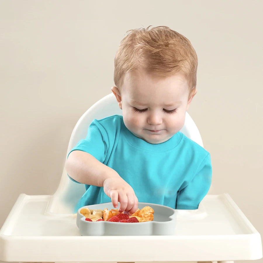 Mamaplan BPA Free Baby Silicone Dining Plate Suction Cartoon Bear Dishes Plate Toddler Feeding Sucker Bowl Training Tableware