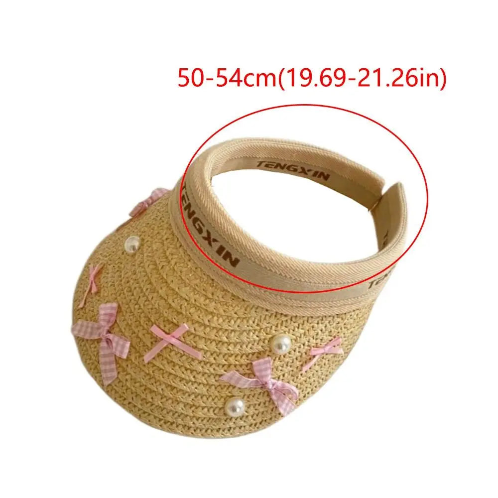 Kids Straw Sun Hat with Bowknot - Wide Brim UV Protection Beach Visor