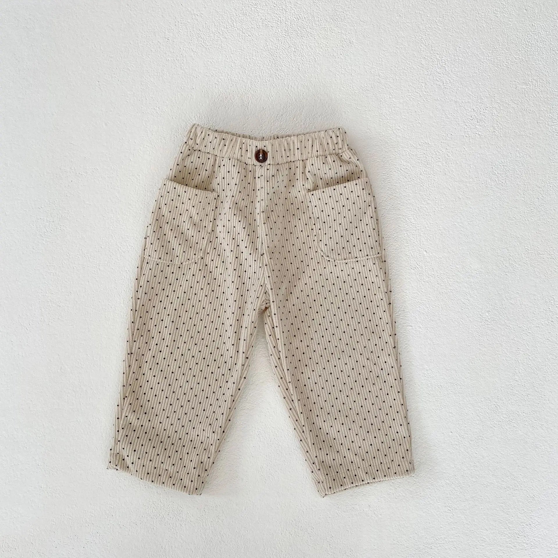 Kids Dot Print Corduroy Pants - Loose Fit Casual Trousers