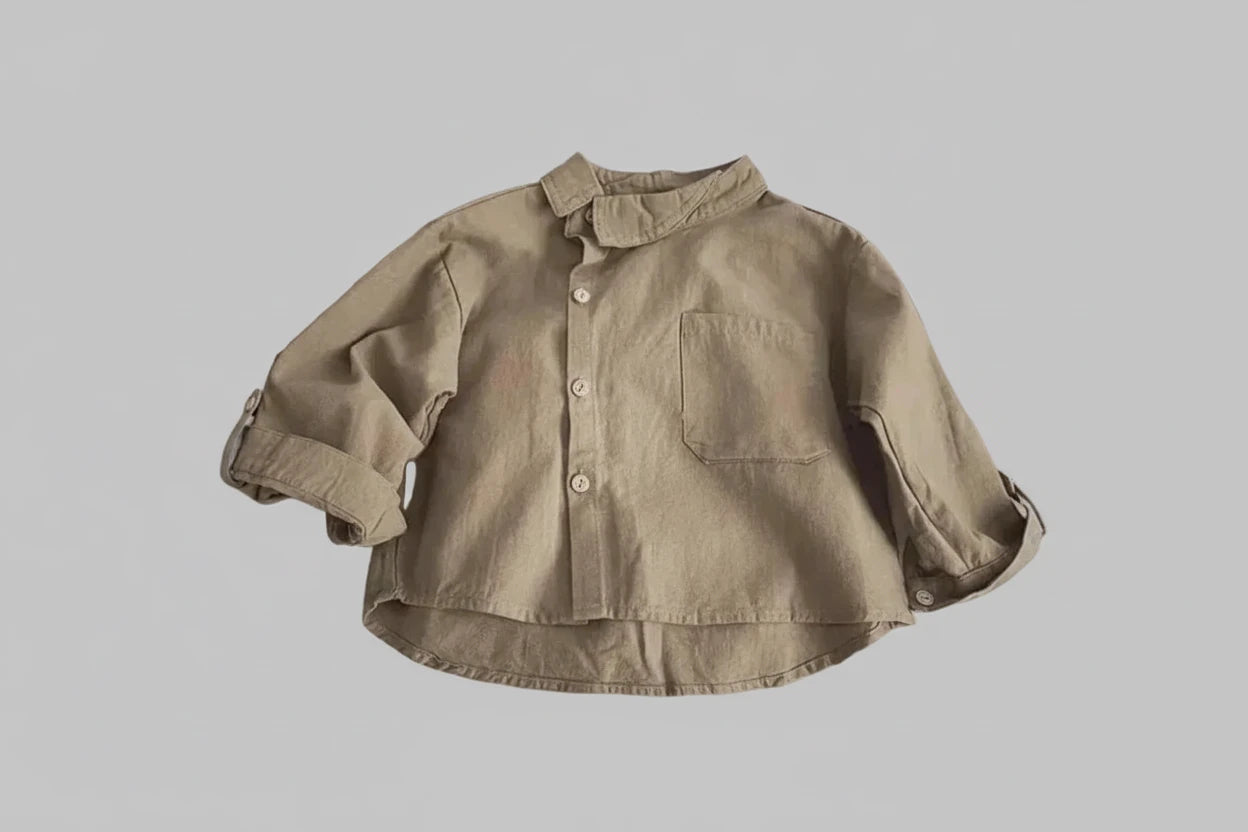 Boys Cotton Shirt Jacket - White Spring  Outwear for Kids