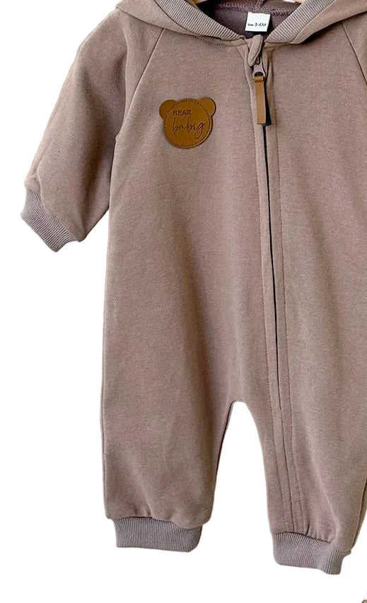 Baby Hooded Zipper Jumpsuit - Solid Color Autumn Bodysuit