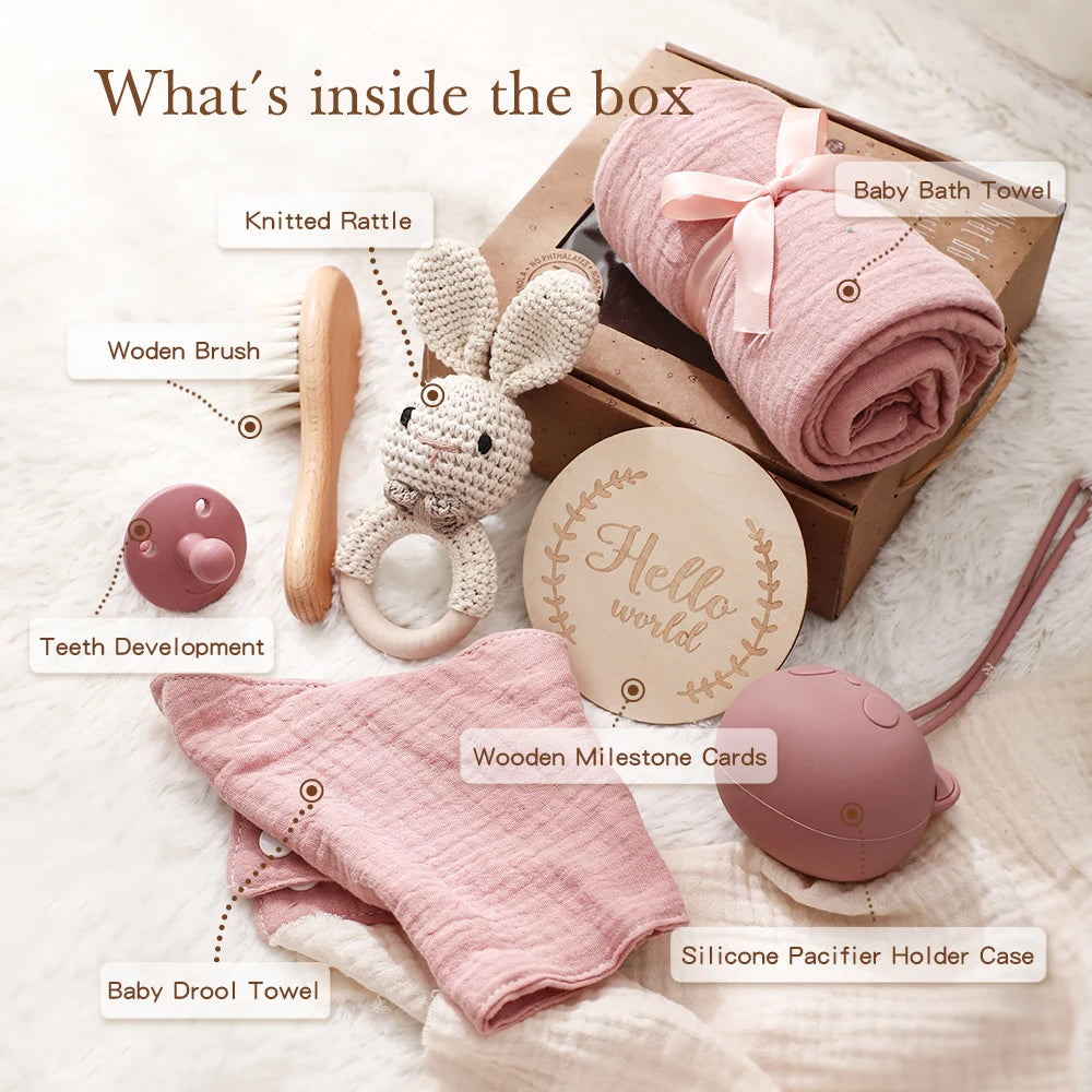 Adorable Pink Baby Gift Set-Including Teethers,Towels&Crochet Toys for Newborns,Perfect for Baby Showers Photography Accessories