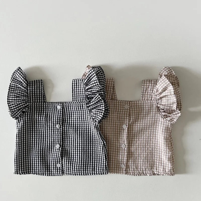 Summer Baby Lattice Clothing Set ,Tee and Shorts 2Pcs Girls Outwear Suits