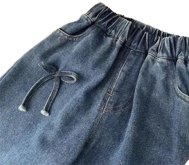 Kids' Bow Wide Leg Jeans - Korean Style Loose Casual Pants