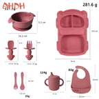 6-8-Pcs Baby Silicone Tableware Set Food-Grade Suction Bowl Plate for Toddler Feeding, Non-Toxic Complementary Food Training Kit
