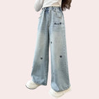 Girls' Bow Tie Wide Leg Jeans - Casual Loose Trousers for Teens