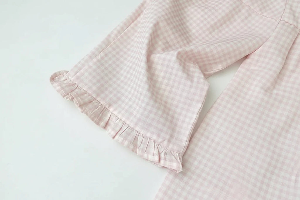 Girls' Bow Top & Plaid Pants Set - 2-Piece Summer Outfit Ages 4-6