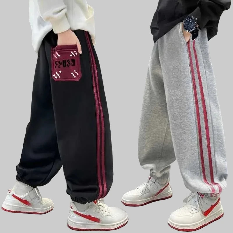 Boys Grey Cotton Sweatpants - Casual Outdoor Trousers (10-14 Years)
