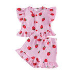 Baby Girls Strawberry Print Top & Shorts Set - 2-Piece Summer Outfit