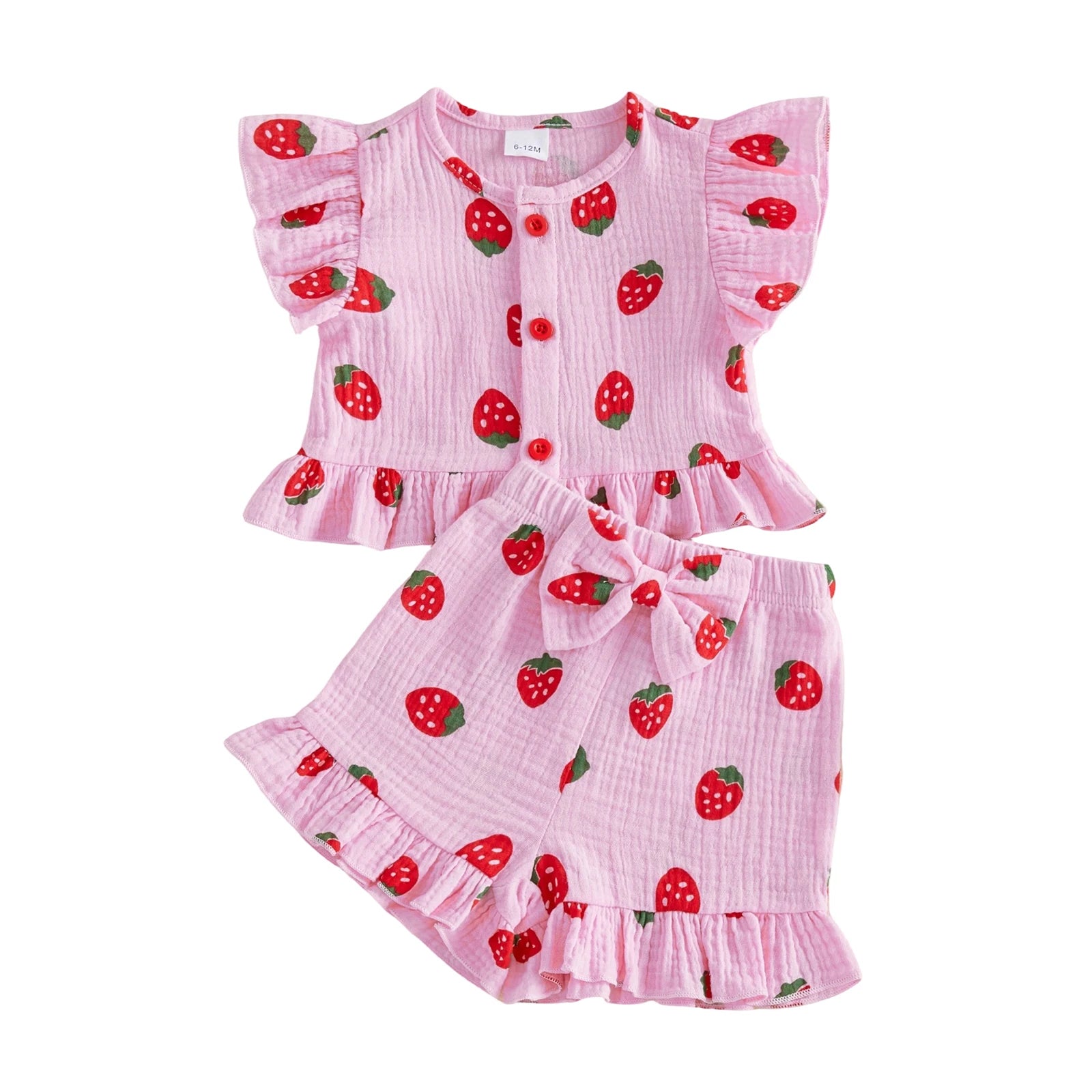 Baby Girls Strawberry Print Top & Shorts Set - 2-Piece Summer Outfit