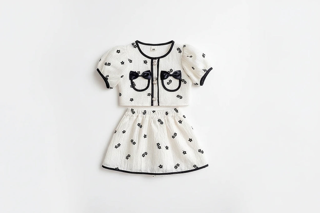 Summer Short Sleeve Shirt Top & Floral Skirt 2PCS Set