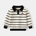 Striped Embroidery Bear Sweater Button Pullover - Kidnor