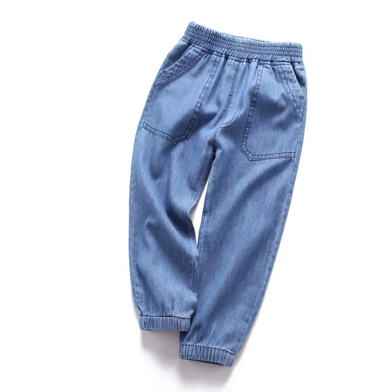 Kids Cotton Jeans - Elastic Waist Loose Fit Casual Pants for Boys & Girls