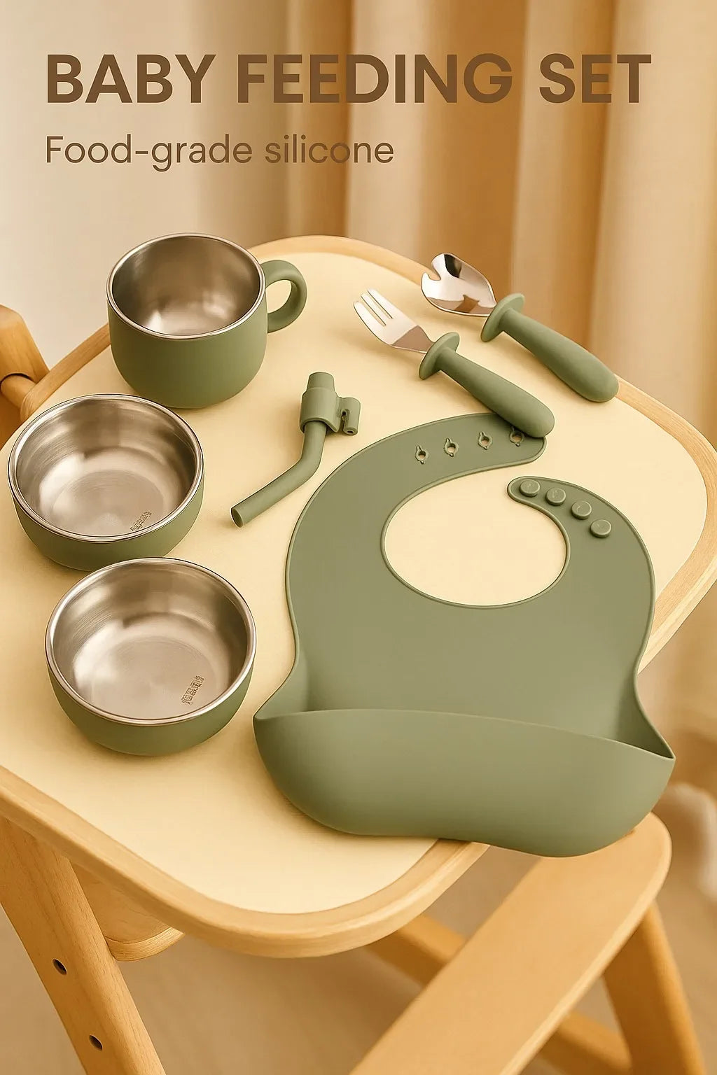 6-8-Pcs Baby Silicone Tableware Set Food-Grade Suction Bowl Plate for Toddler Feeding, Non-Toxic Complementary Food Training Kit