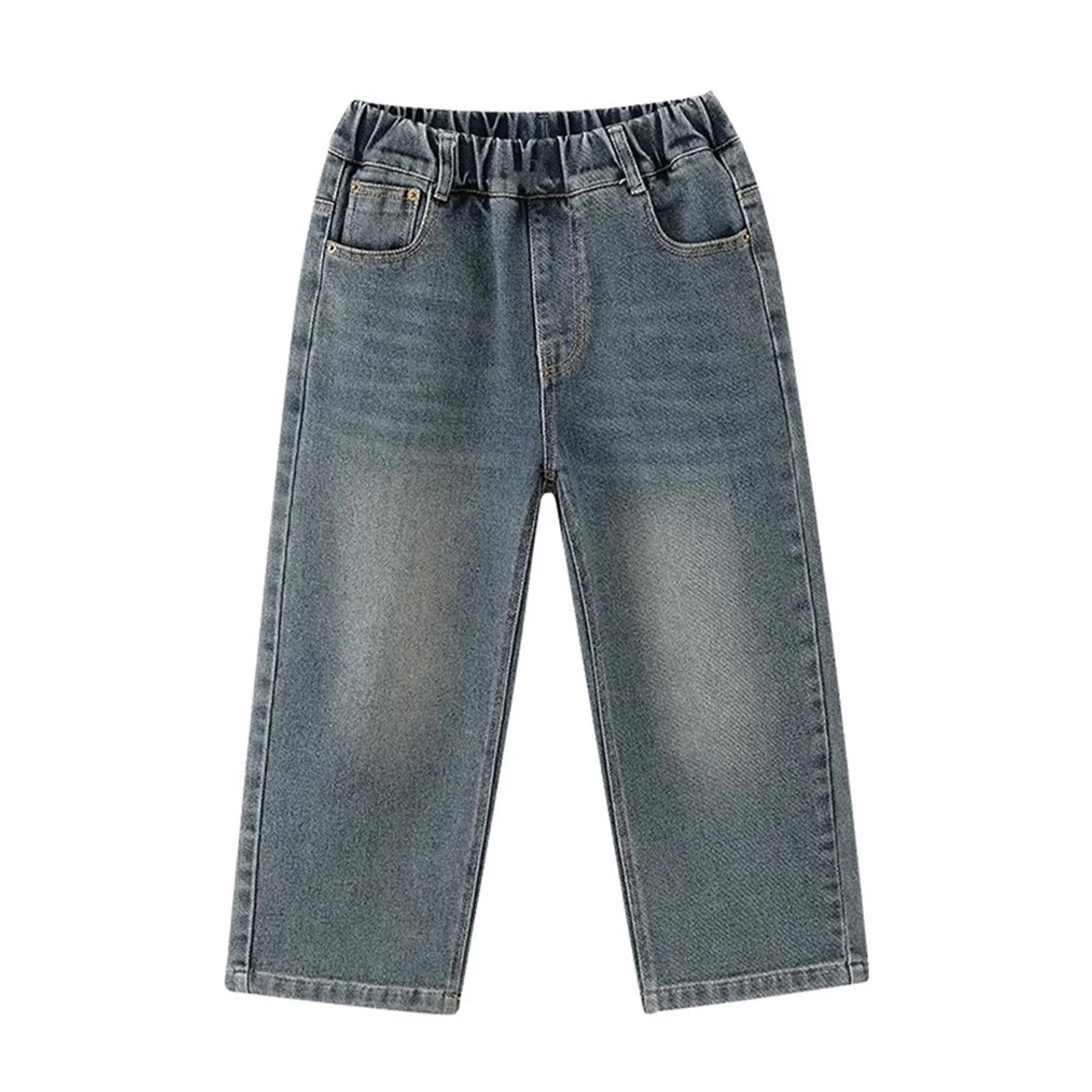 Kids Wide Leg Denim Jeans - Elastic Waist Straight Trousers (3-16 Years)