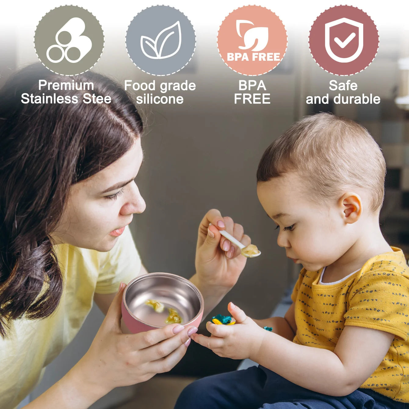 Color Kids 2PCS Stainless Steel Bowl Tableware Set For Baby Feeding Detachable Silicone Food Dish Plate BPA Free Kids Dinnerware