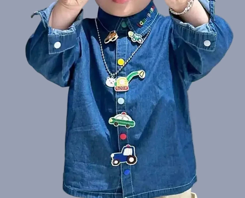Boys' Japanese Style Cartoon Shirt - Soft Cotton Autumn Winter Top