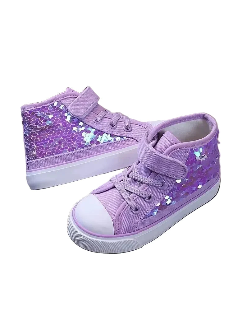 Girls Purple Holographic Princess Canvas Shoes - Adjustable Strap (3-12Y)