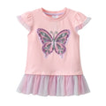 Girls Pink Flare Sleeve T Shirt Kids Sequined Colorful Butterfly Appliqued Ruffle Tees Kids Parties Casual Outings Cotton Tops
