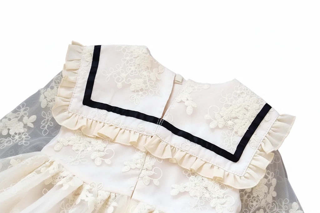 Girls' Sailor Collar Princess Dress - Chiffon Bow Party Dress Ages 4-6