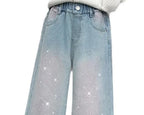 Girls Gradient Wide Leg Jeans - Distressed Loose Fit Denim (4-14Y)