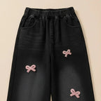 girls jeans casual wide-leg pants with pink bow 🎀 - Kidnor