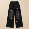 girls jeans casual wide-leg pants with pink bow 🎀 - Kidnor
