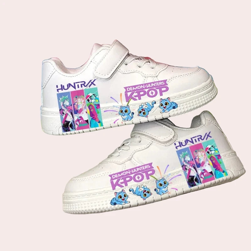 Kids KPOP Fashion Sneakers - White Printed Anti-Slip Sport Shoes