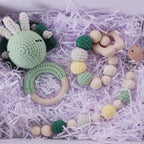 Newborn Gift Set 1 Pack Baby Rattle Toy/3pcs/set Pacifier Clip with Crochet Teether Suitable for 0-12 months Babies Dropship