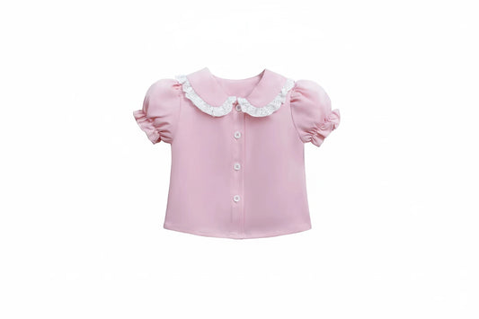 Lace Trim Peter Pan Collar Blouse - Kidnor
