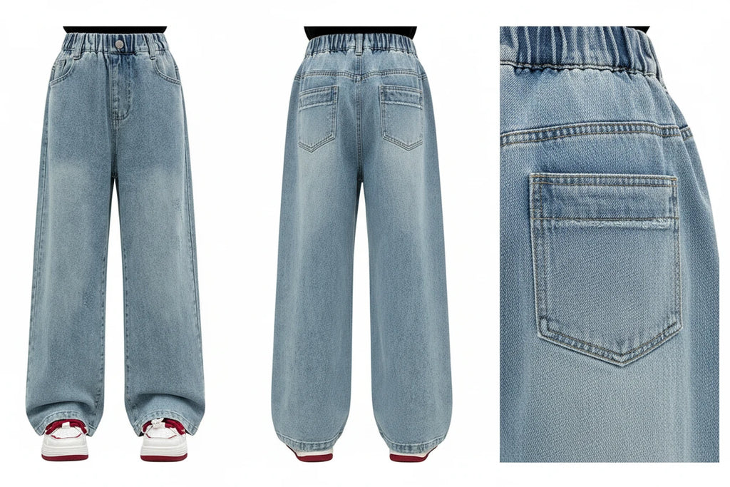 Teen Girls Ripped Jeans - Wide Leg Streetwear Denim