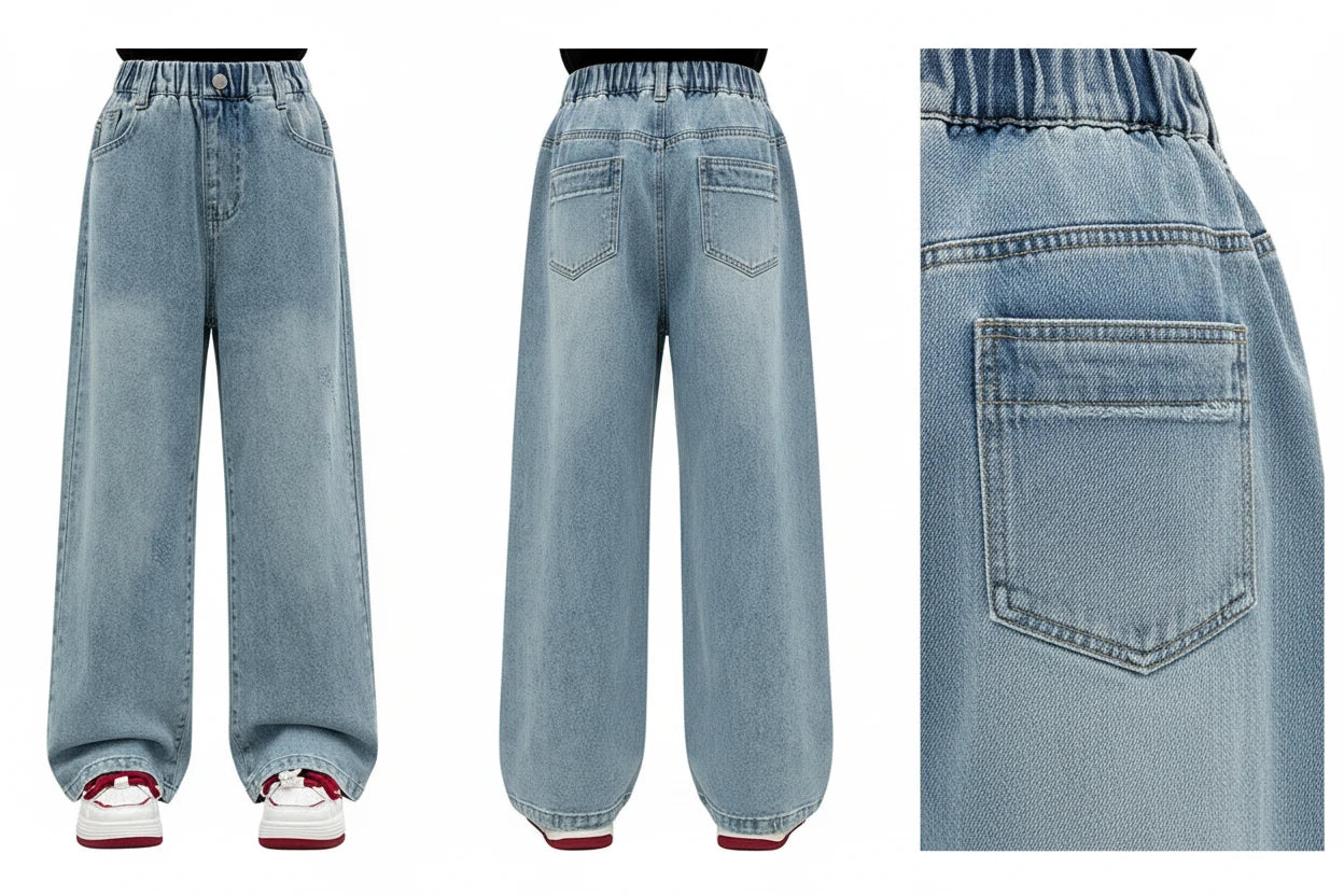 Teen Girls Ripped Jeans - Wide Leg Streetwear Denim