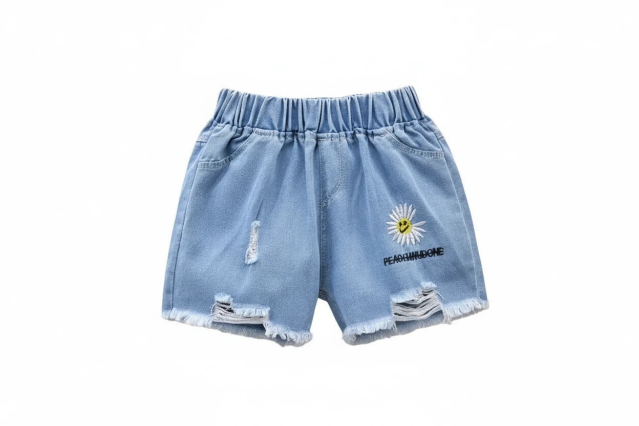 Girls' Denim Shorts - Cotton Elastic Waist Summer Jeans Ages 3-9