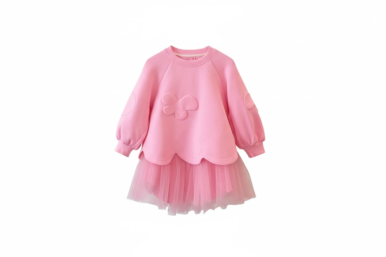Girls Princess Dress with Mesh - Long Sleeve French Style Spring Dress