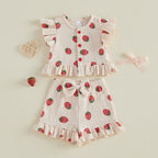 Baby Girls Strawberry Print Top & Shorts Set - 2-Piece Summer Outfit
