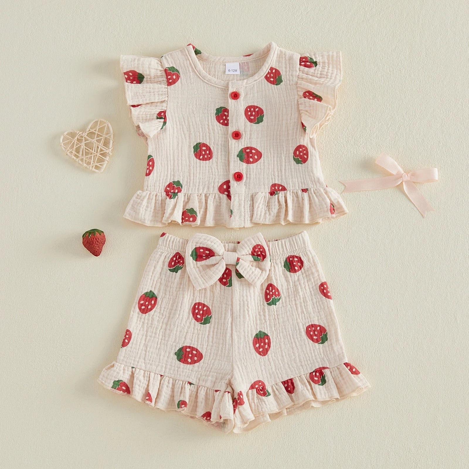 Baby Girls Strawberry Print Top & Shorts Set - 2-Piece Summer Outfit