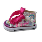 Girls' Rainbow Candy Bling Sneakers - Handmade Pearl Party Shoes