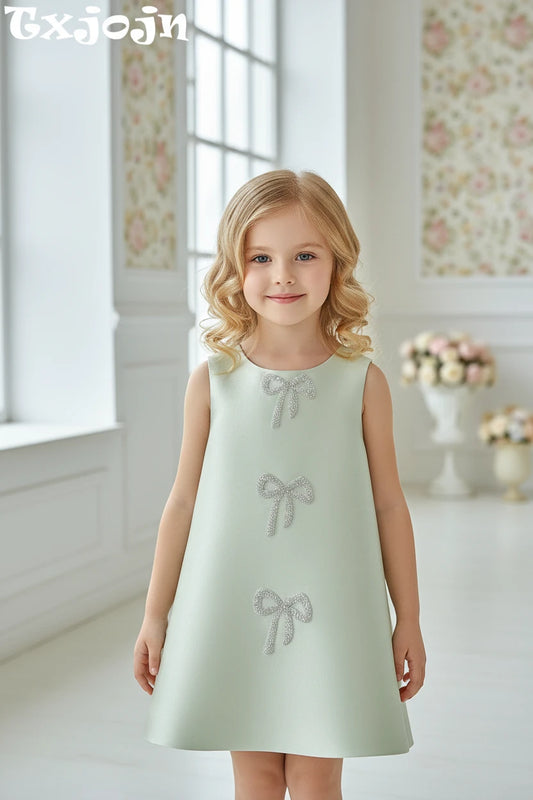 Sweet Elegant Beaded Bow Dress - Kidnor