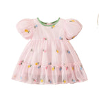 Girls' Embroidered Party Dress - Bubble Sleeve Birthday Dress Ages 1-3