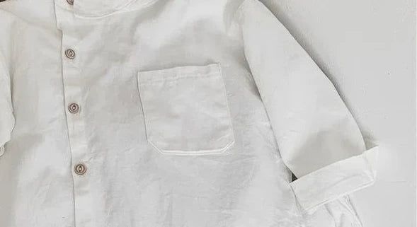 Boys Cotton Shirt Jacket - White Spring  Outwear for Kids