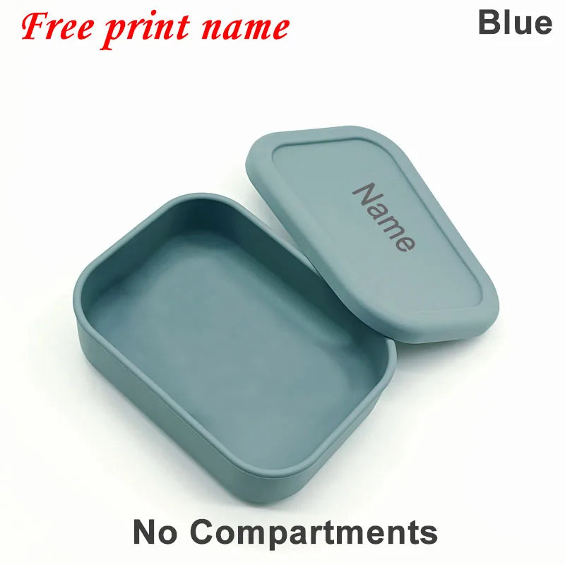 Personalized Name Lunch Box 3 Compartment Silicone Bento Box Portable Leak Proof Microwave Oven Lunch Box Picnic Food Container